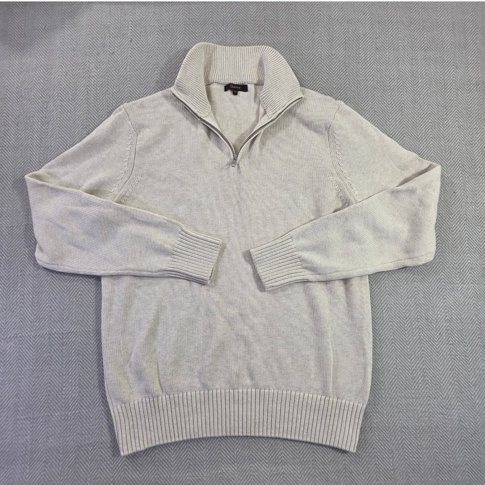 Quince Mens Medium Speckled Beige Organic Cotton Quarter Zip Sweater Pullover